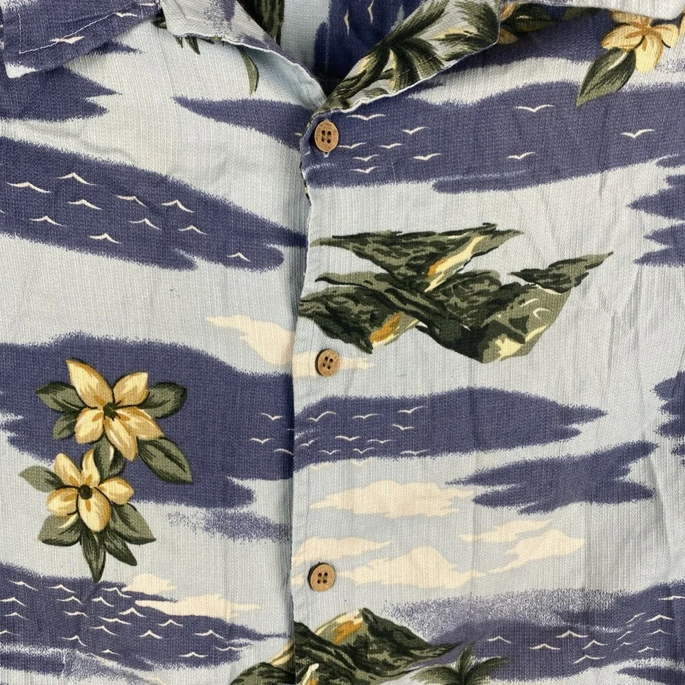 Cherokee Waikiki Wear Button Down Shirt Mens‎ Size XXL Blue Floral Short Sleeve